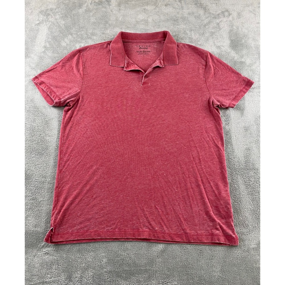 Lucky Brand Venice Burnout Polo Shirt Mens Large Red Short Sleeve Heathered L